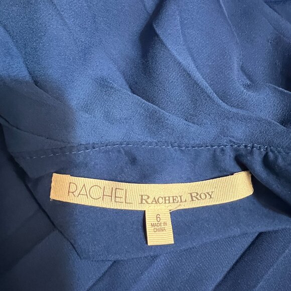 RACHEL Rachel Roy Blue Pleated High-Low Dress Size 6 Sleeveless Belted Lined - Picture 5 of 11